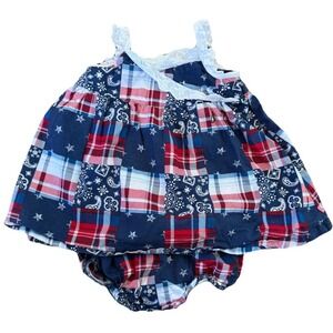 Small Wonders Baby Girls Patchwork Plaid Star Paisley Dress Bloomers Set 3-6 M